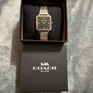 Coach Cass Crystal Accent Two-Tone IP Watch with Square Black Dial